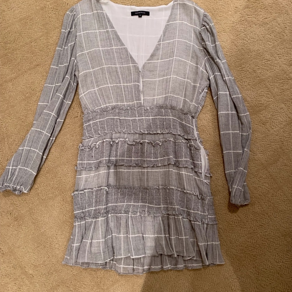 Long sleeve plaid gray dress